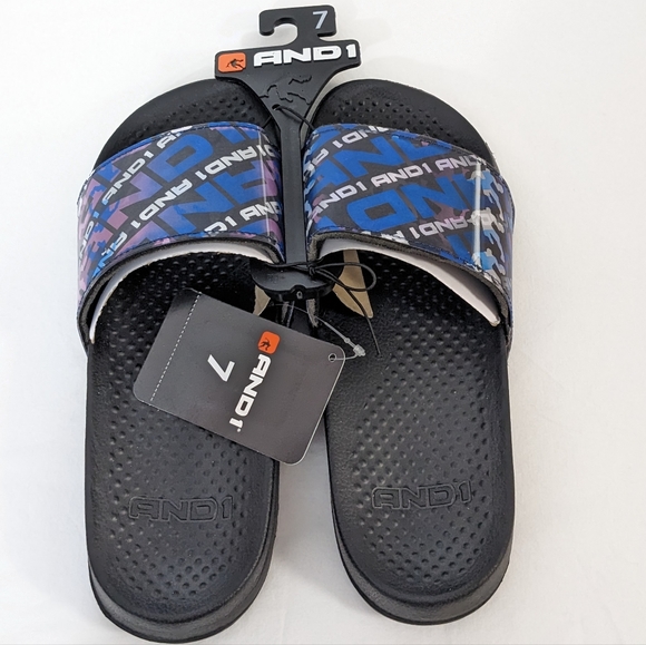 NWT Size 7 Men's Crossover Lenticular Basketball Sport Print Slide Sandals - Picture 3 of 5